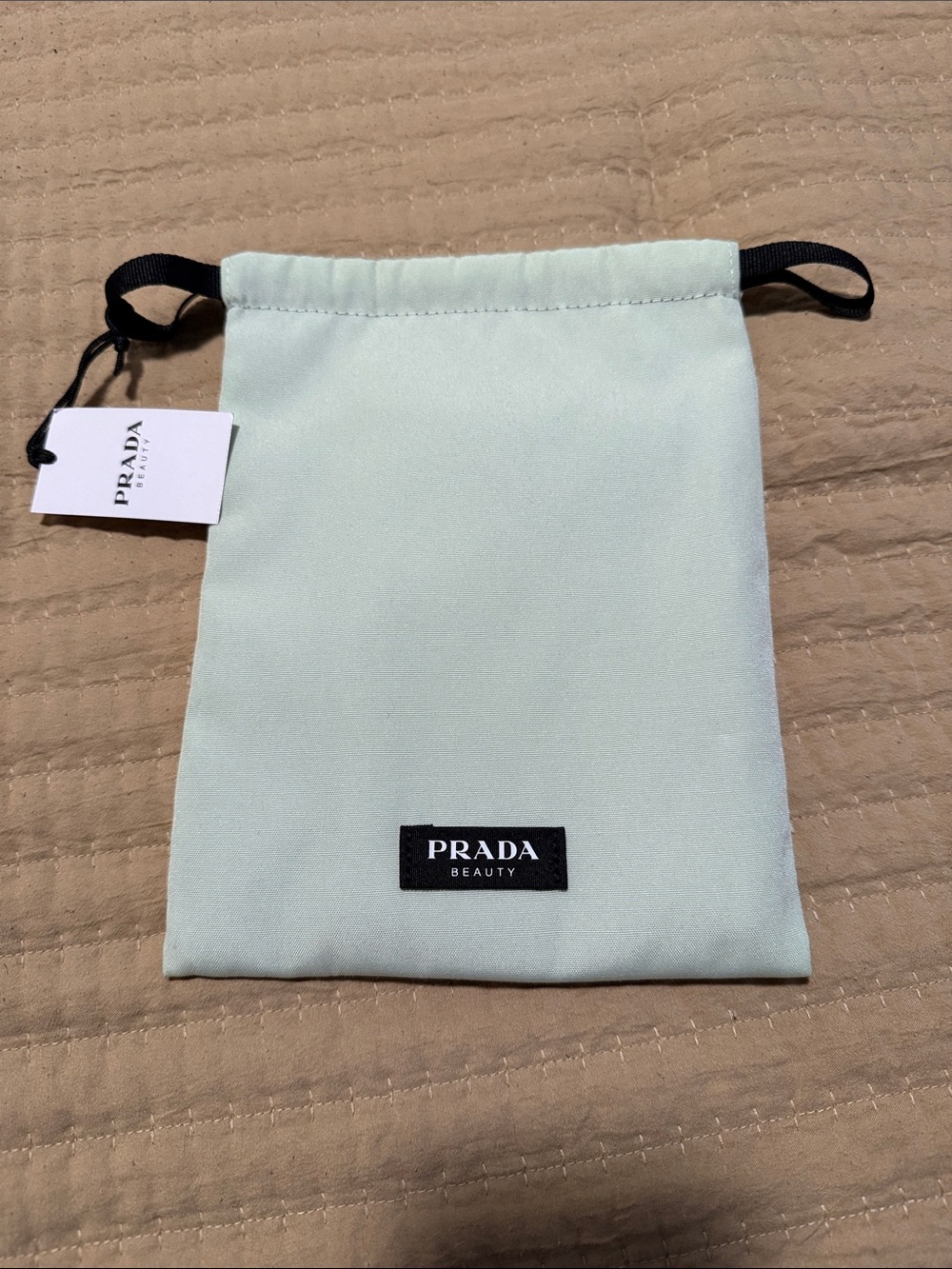 PRADA Mint Drawstring Beauty Pouch with Black Trim